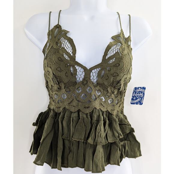 Free People Green Adella Cami Top Romantic Lace Bohemian Style - Picture 10 of 11